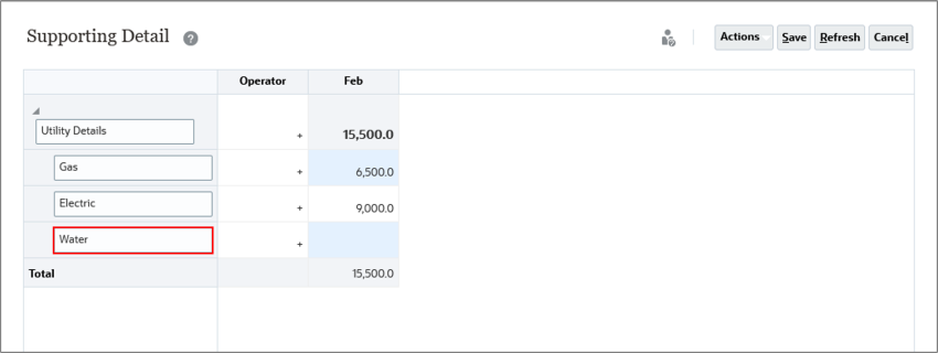 Supporting Detail Dialog with Untitiled row Highlighted